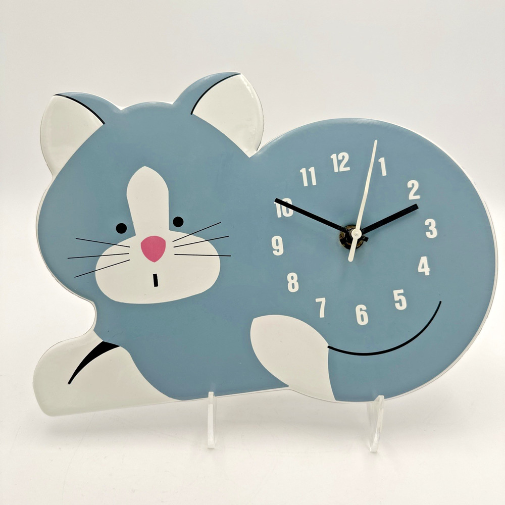 Vintage Small World Greetings Time Clock Gray Kitty Cat Retro Vinyl